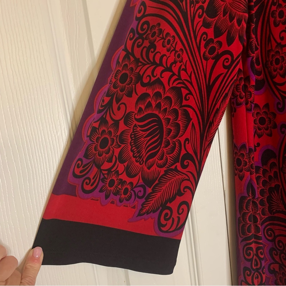 Style & Co. Red and Purple Swirl Design 3/4 Sleeve Dress Size L - Picture 4 of 10